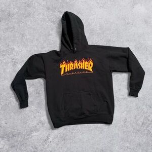 Thrasher Black Hoodie with Flame Logo